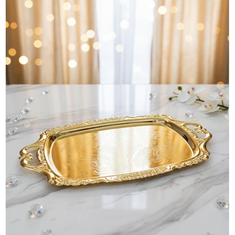 Edelolanz Gold Rectangular Steel Tray 43×27 cm – Premium Decorative Tray, Sturdy Build, Adds a Touch of Elegance to Any Setting - Al Kabayel Discount CentreEdelolanz Gold Rectangular Steel Tray 43×27 cm – Premium Decorative Tray, Sturdy Build, Adds a Touch of Elegance to Any SettingServing TraysEDELOLANZAl Kabayel Discount Centre