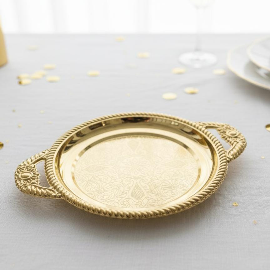 Edelolanz Gold Round Steel Tray 21 cm – Small Decorative Accent Tray, Durable Metal Body, Great for Home Styling - Al Kabayel Discount CentreEdelolanz Gold Round Steel Tray 21 cm – Small Decorative Accent Tray, Durable Metal Body, Great for Home StylingServing TraysEDELOLANZAl Kabayel Discount Centre