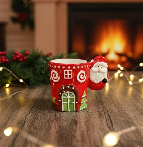 AKDC Red Ceramic Christmas Mug 450 ml – Classic Santa Illustration for Festive Beverages