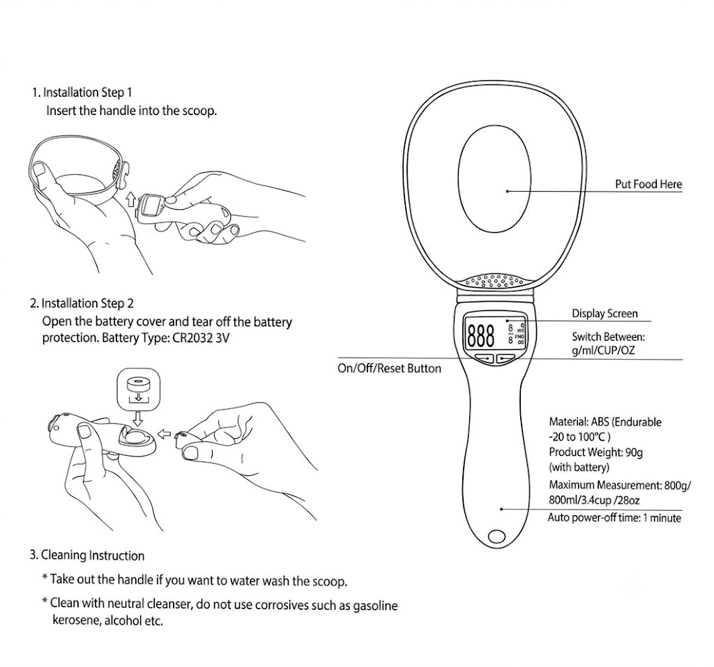 Digital Measure Spoon with LCD Display – BPA-Free Food Grade Kitchen & Pet Feeding Scale Spoon
