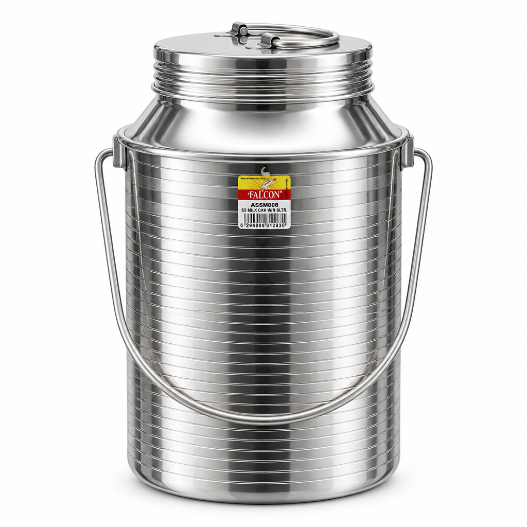 Falcon Stainless Steel Milk Can with Lid & Carry Handle – 8 Litres