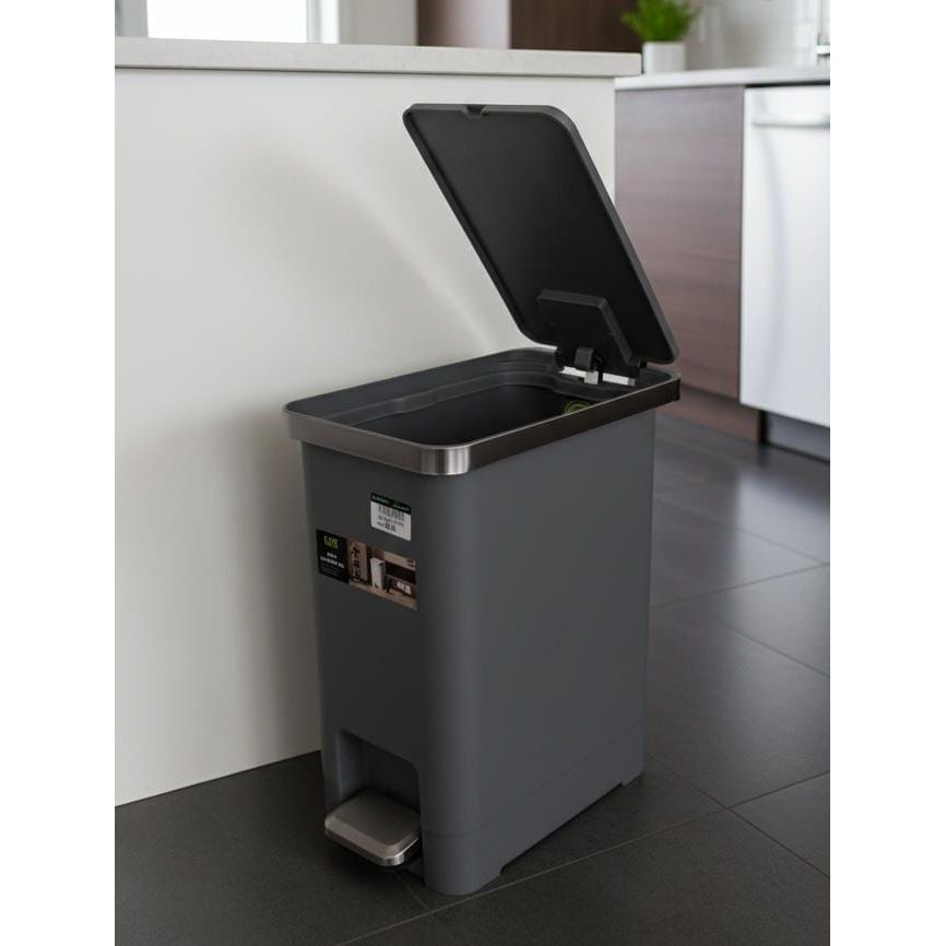 EKO Slim Pedal Bin 10 Litre – Premium Quality Stainless Look Plastic Dustbin, Gray Color for Modern Spaces - Al Kabayel Discount CentreEKO Slim Pedal Bin 10 Litre – Premium Quality Stainless Look Plastic Dustbin, Gray Color for Modern SpacesTrash CanEKOAl Kabayel Discount Centre