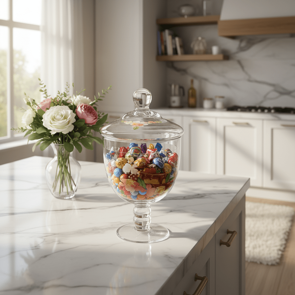 Elegant Floral Glass Candy Jar with Lid – 1600ml - Al Kabayel Discount CentreElegant Floral Glass Candy Jar with Lid – 1600mlJars & Food SaversAKDCAl Kabayel Discount Centre