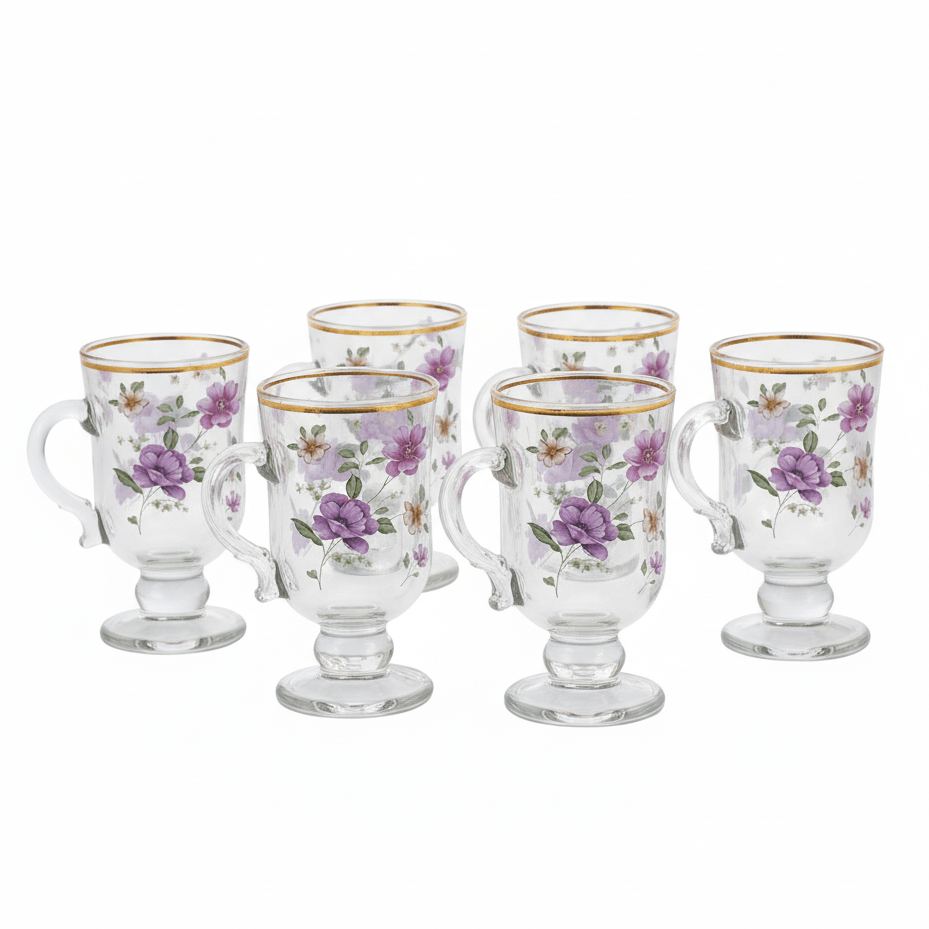Elegant Floral Glass Mug Set of 6 | 150ml | Gold Rim | Gift Box - Al Kabayel Discount CentreElegant Floral Glass Mug Set of 6 | 150ml | Gold Rim | Gift BoxTumblersAKDCAl Kabayel Discount Centre