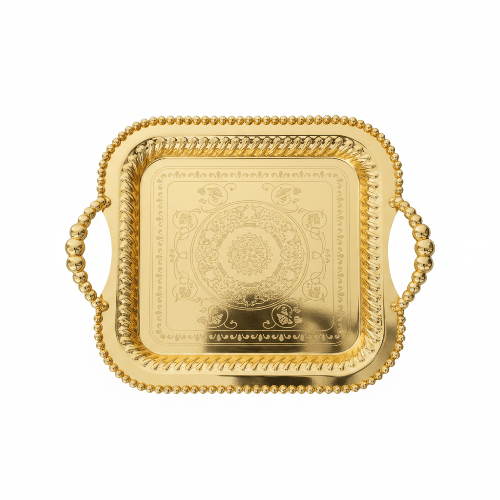 Elegant Gold Square Metal Serving Tray with Handles – 30cm - Al Kabayel Discount CentreElegant Gold Square Metal Serving Tray with Handles – 30cmServing TraysAKDCAl Kabayel Discount Centre
