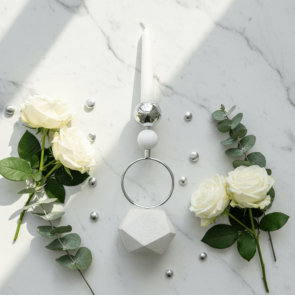 Elegant Silver Metal Candle Holder with White Chalk Base for Home Décor – 23cm - Al Kabayel Discount CentreElegant Silver Metal Candle Holder with White Chalk Base for Home Décor – 23cmHome Décor AccentsAKDCAl Kabayel Discount Centre