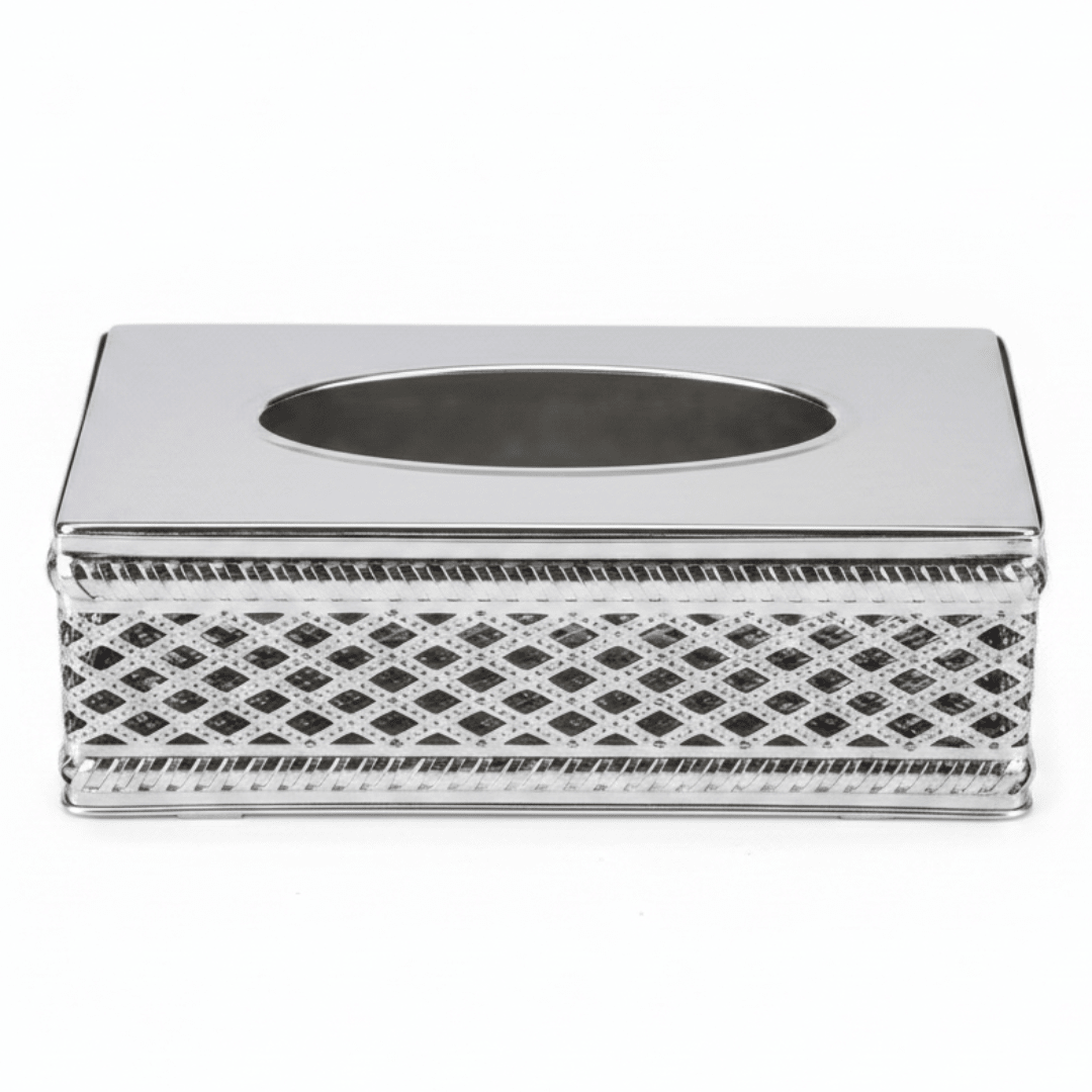Elegant Silver Metal Tissue Box with Premium Modern Decorative Design – Luxury Tissue Holder for Living Room Office and Majlis 22×12 cm - Al Kabayel Discount CentreElegant Silver Metal Tissue Box with Premium Modern Decorative Design – Luxury Tissue Holder for Living Room Office and Majlis 22×12 cmNapkin Holders & Tissue BoxAKDCAl Kabayel Discount Centre