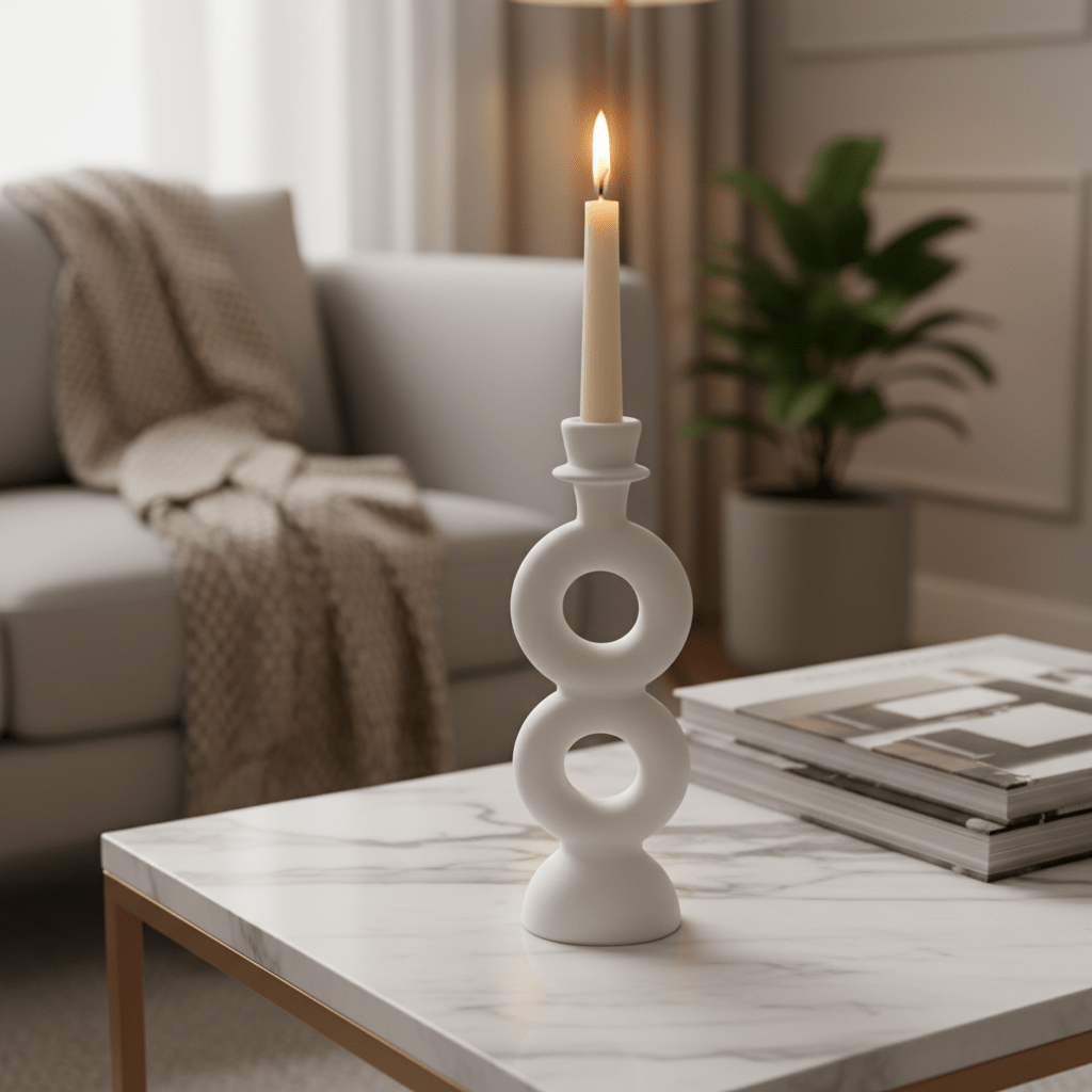 Elegant White Ceramic Candle Holder for Modern Home & Office Décor – 23cm - Al Kabayel Discount CentreElegant White Ceramic Candle Holder for Modern Home & Office Décor – 23cmHome Décor AccentsAKDCAl Kabayel Discount Centre