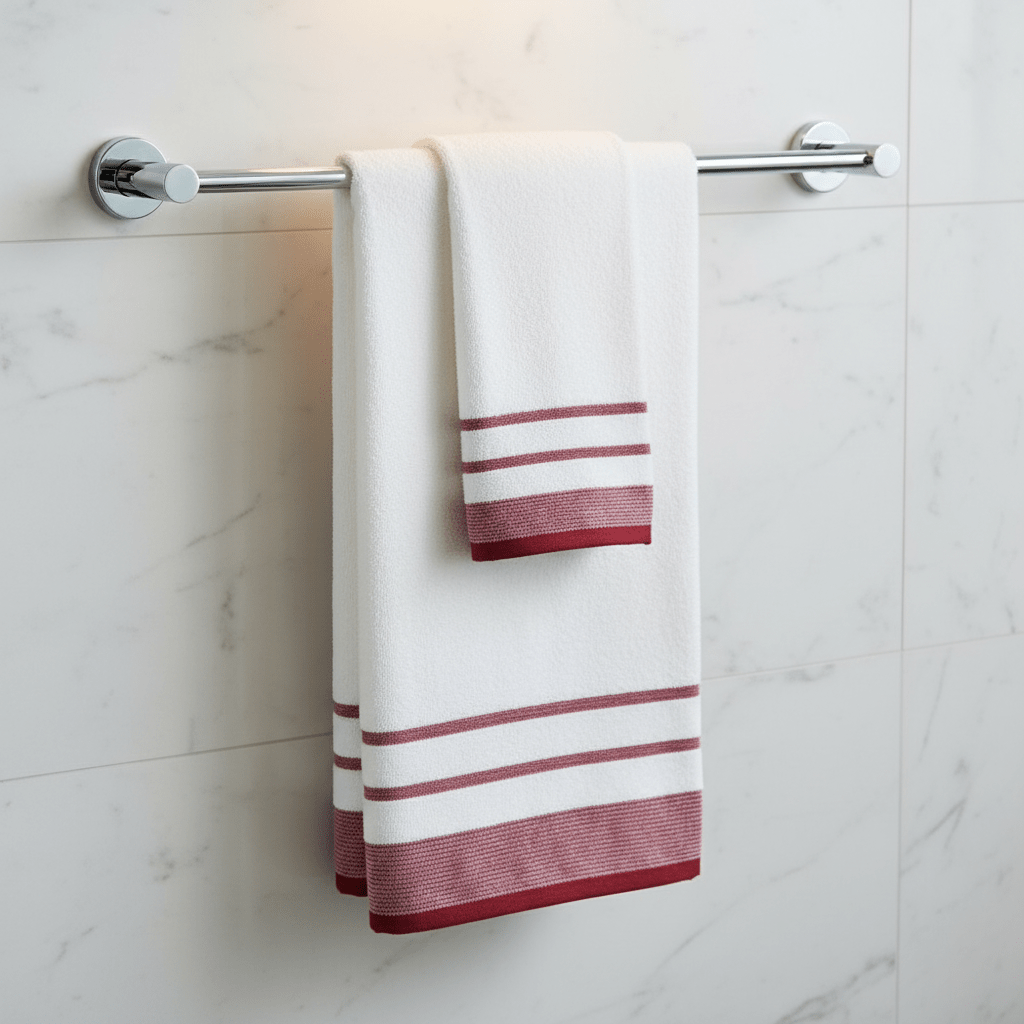 Elysian Hand Towel – White with Red Stripes | 50×90 cm - Al Kabayel Discount CentreElysian Hand Towel – White with Red Stripes | 50×90 cmBath Towels & WashclothsELYSIANAl Kabayel Discount Centre