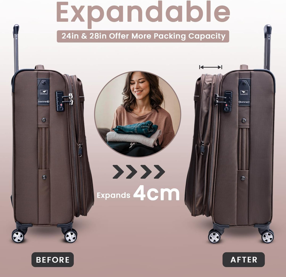 Eminent V6093SZ Expandable Soft Luggage Trolley – Polyester Carry - On Suitcase with TSA Lock & Double Spinner Wheels, Camel, 20 - Inch - Al Kabayel Discount CentreEminent V6093SZ Expandable Soft Luggage Trolley – Polyester Carry - On Suitcase with TSA Lock & Double Spinner Wheels, Camel, 20 - InchCabin LuggageEMINENTAl Kabayel Discount Centre