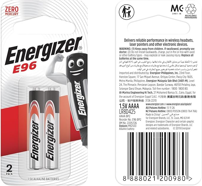 ENERGIZER E96 AAAA Alkaline Battery 1.5V, Pack of 2 - Al Kabayel Discount CentreENERGIZER E96 AAAA Alkaline Battery 1.5V, Pack of 2BatteriesENERGIZERAl Kabayel Discount Centre