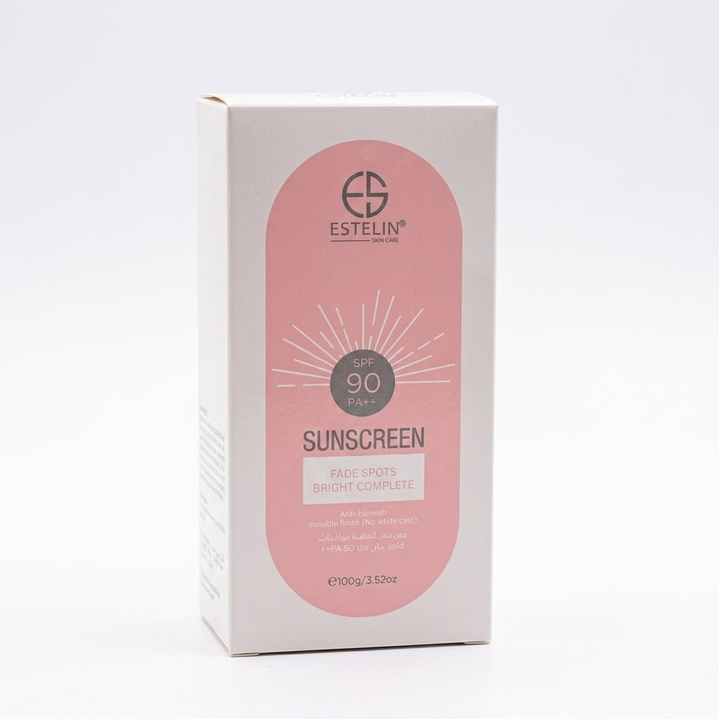 Estelin Fade Spots Bright Complete Sunscreen SPF90 PA++ – Niacinamide & Rosehip Oil Face Sunscreen 100g - Al Kabayel Discount CentreEstelin Fade Spots Bright Complete Sunscreen SPF90 PA++ – Niacinamide & Rosehip Oil Face Sunscreen 100gSunscreenESTELINAl Kabayel Discount Centre