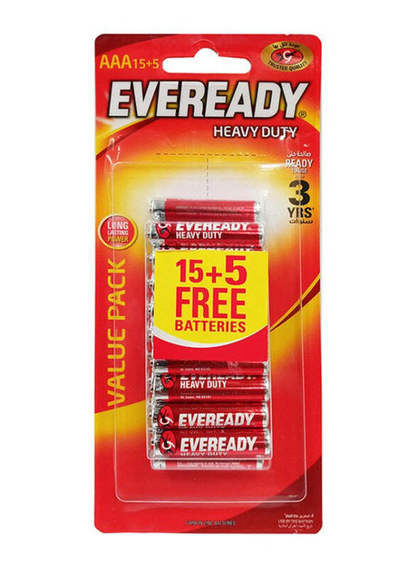 EVEREADY AAA Heavy Duty Battery 1.5V, Pack of 15+5 - Al Kabayel Discount CentreEVEREADY AAA Heavy Duty Battery 1.5V, Pack of 15+5BatteriesEVEREADYAl Kabayel Discount Centre
