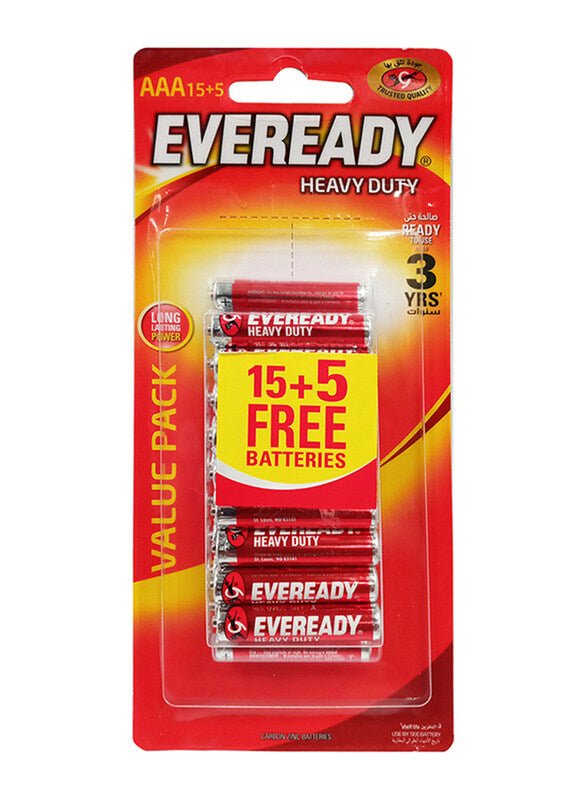 EVEREADY AAA Heavy Duty Battery 1.5V, Pack of 15+5 - Al Kabayel Discount CentreEVEREADY AAA Heavy Duty Battery 1.5V, Pack of 15+5BatteriesEVEREADYAl Kabayel Discount Centre