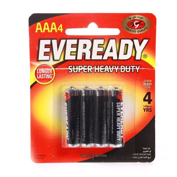 EVEREADY AAA Super Heavy Duty Battery 1.5V, Pack of 4 - Al Kabayel Discount CentreEVEREADY AAA Super Heavy Duty Battery 1.5V, Pack of 4BatteriesEVEREADYAl Kabayel Discount Centre