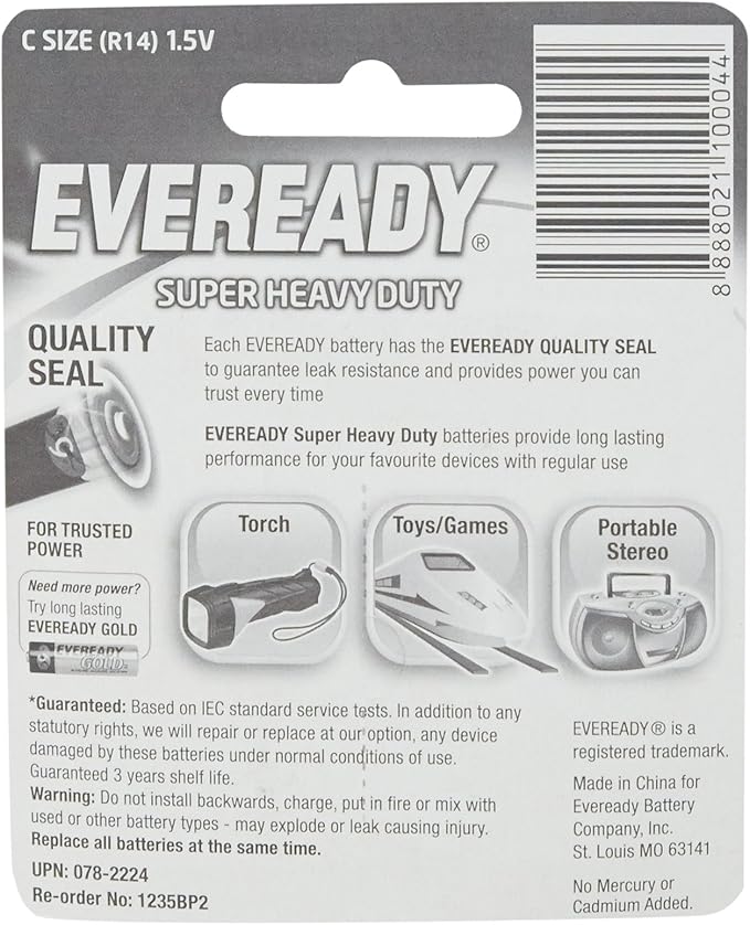 EVEREADY Type C Super Heavy Duty Battery 1.5V, Pack of 2 - Al Kabayel Discount CentreEVEREADY Type C Super Heavy Duty Battery 1.5V, Pack of 2BatteriesEVEREADYAl Kabayel Discount Centre