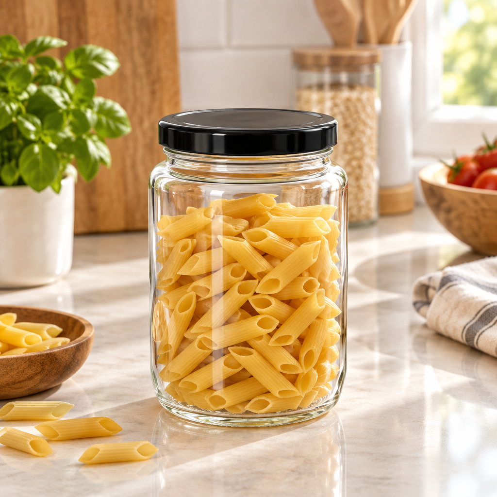 House Mart Glass Jar with Black Lid - 630ml