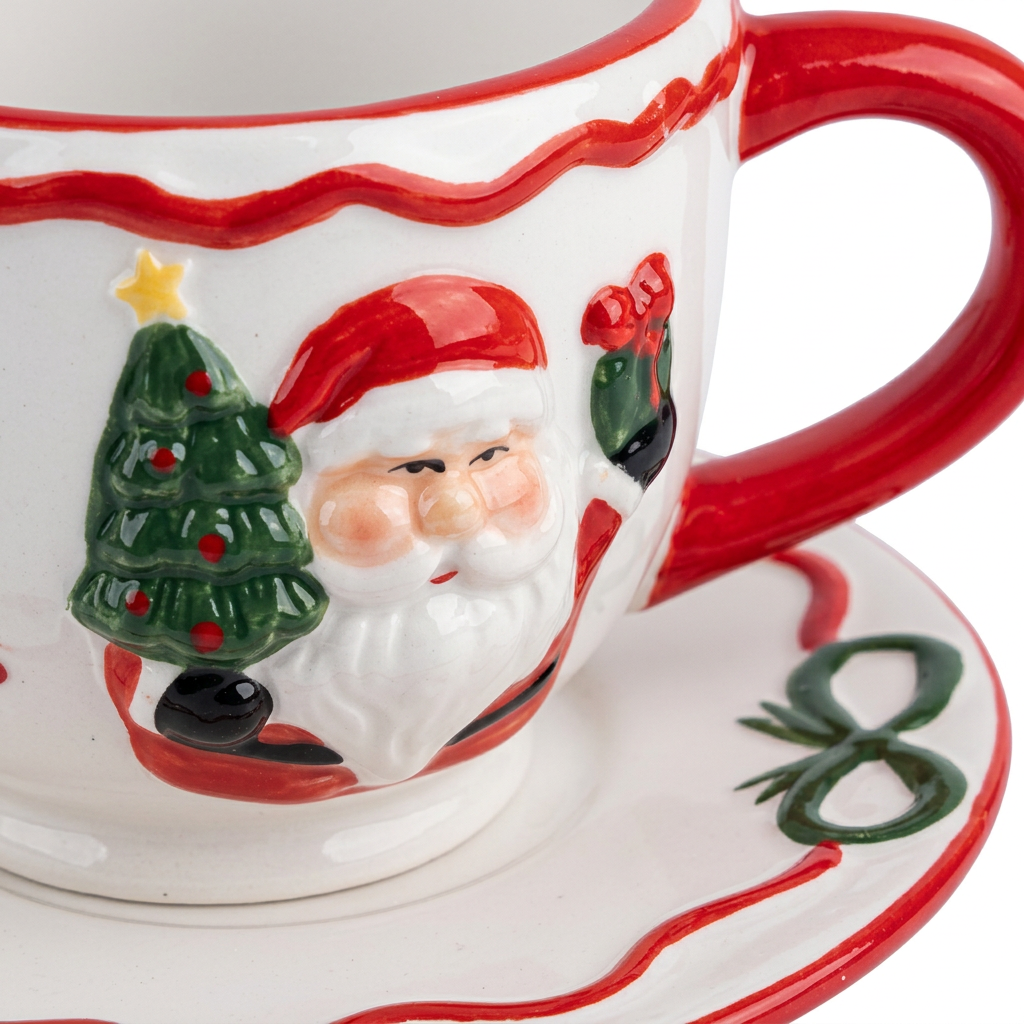 Ceramic Christmas Cup and Saucer Set - 300ml