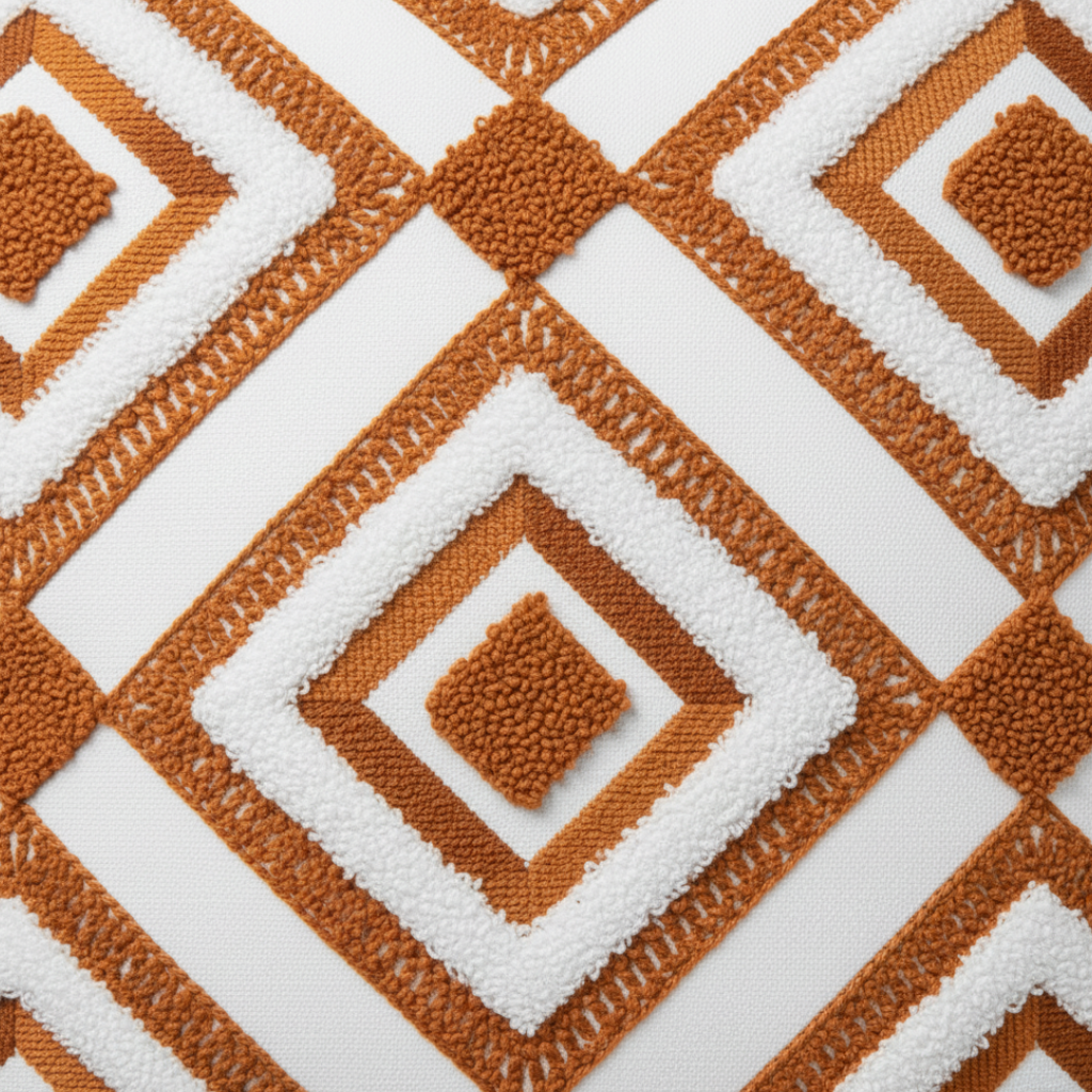 Tufted Geometric Cushion Rust Orange & White - 40cm