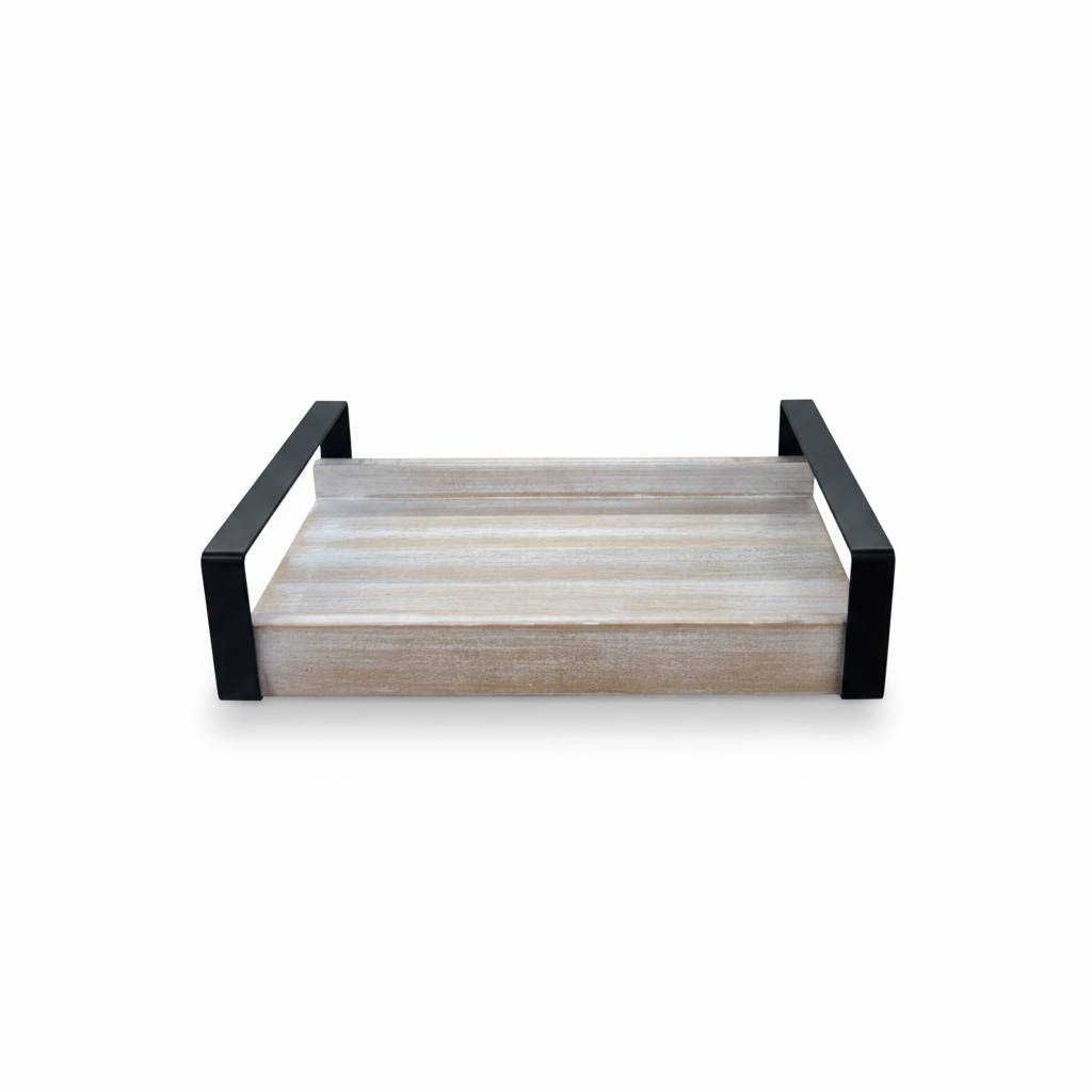 Luhpar Wooden Serving Tray with Black Metal Handles - 40×25cm