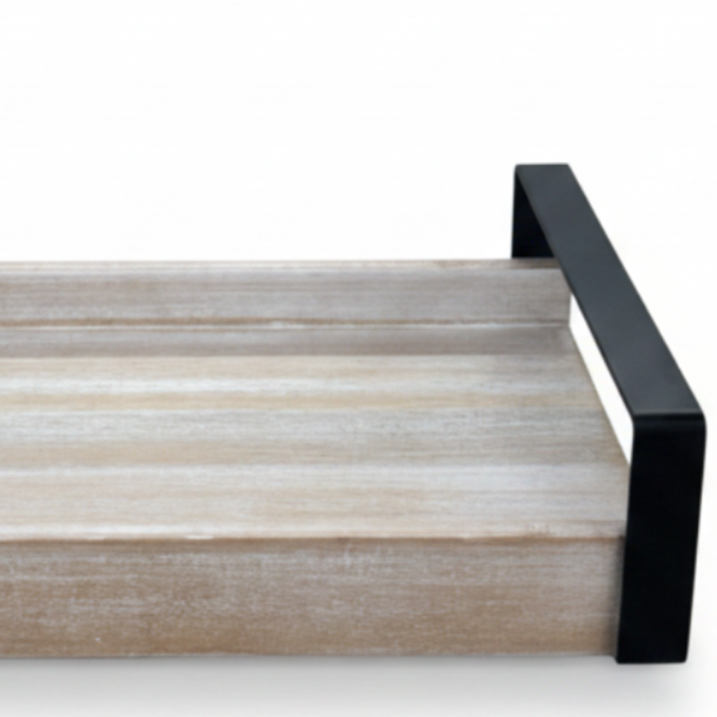 Luhpar Wooden Serving Tray with Black Metal Handles - 40×25cm
