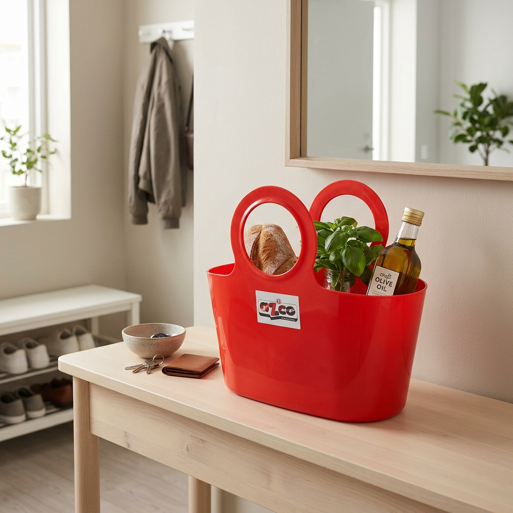 Azco Plastic Shopping Basket with Handles Red – 30×15cm