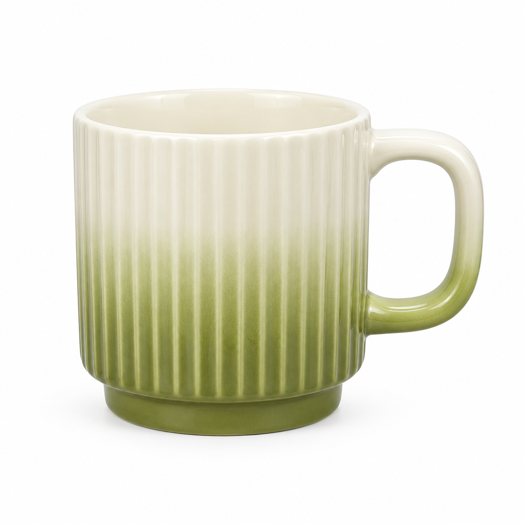 Ceramic Ribbed Mug Olive Green - 350ml