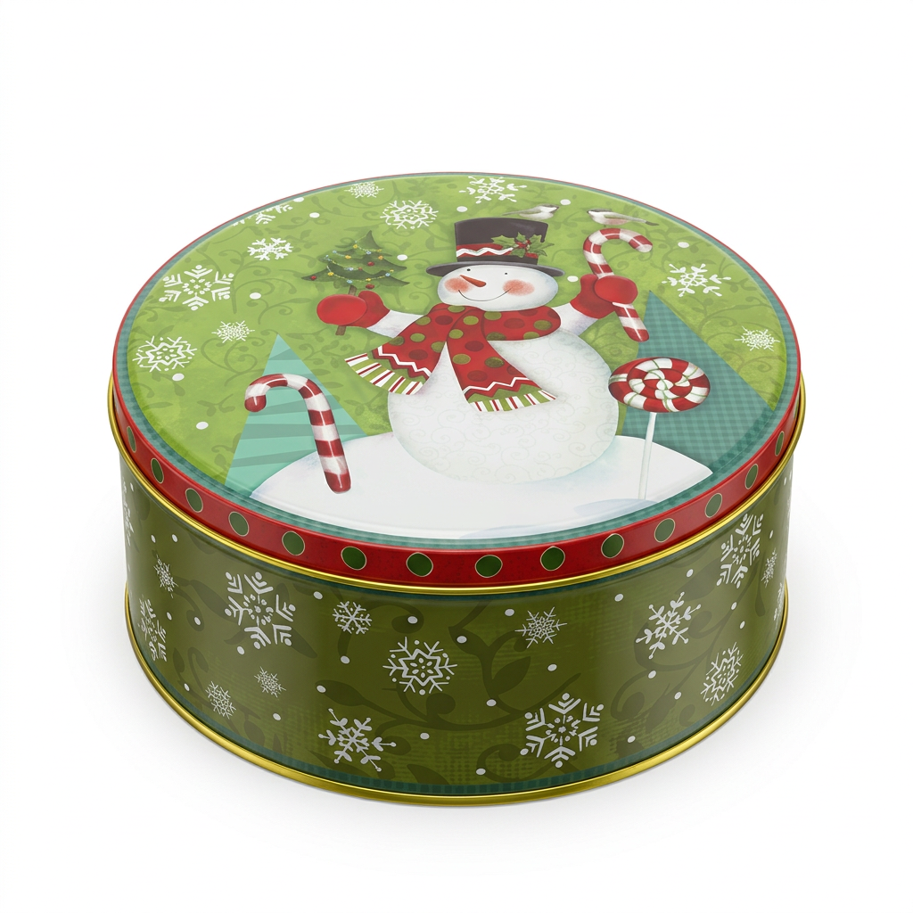Metal Round Christmas Candy Box Green – 17cm