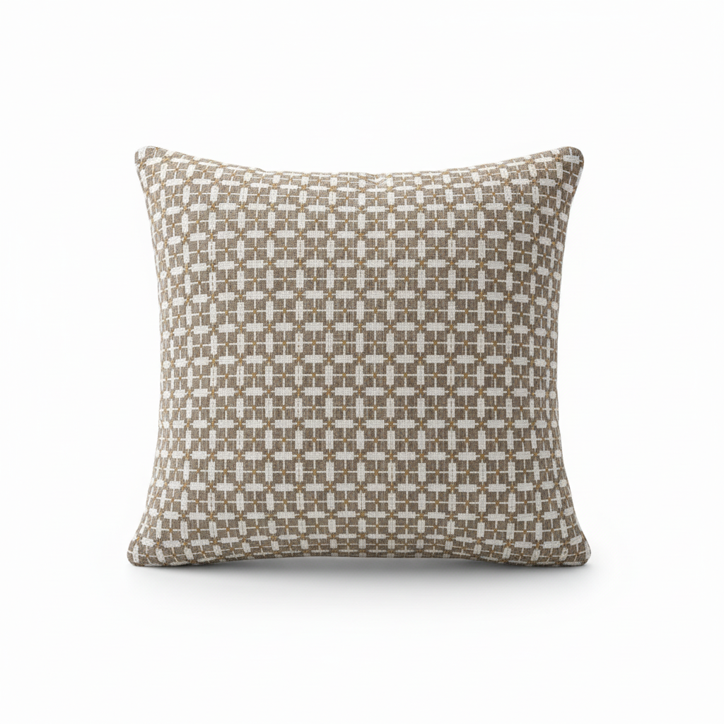 Woven Pattern Cushion Taupe Beige and Cream - 40cm