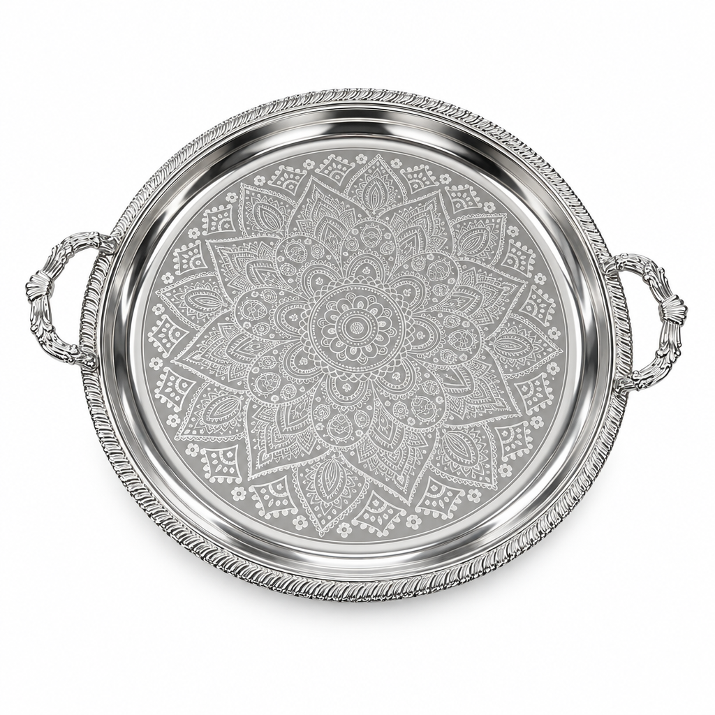 M.E.W Round Stainless Steel Serving Tray with Handles Silver - 53cm