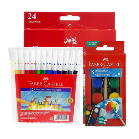 Faber - Castell Color Pencils 24Pcs +Fiber Tip Color Markers 12Pcs +Water Color 24MM 8Pcs - Al Kabayel Discount CentreFaber - Castell Color Pencils 24Pcs +Fiber Tip Color Markers 12Pcs +Water Color 24MM 8PcsPens, Pencils & MarkersFABER - CASTELLAl Kabayel Discount Centre