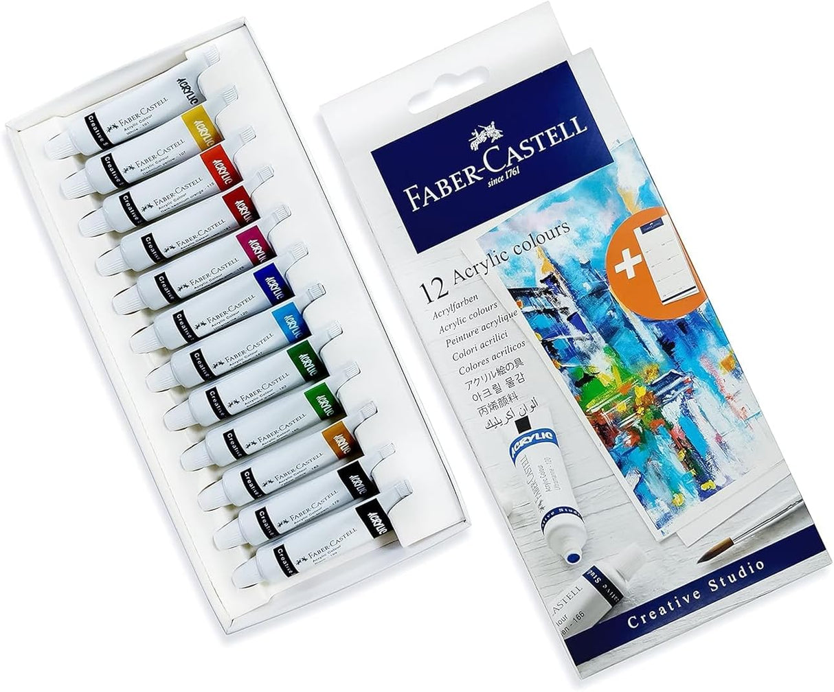 Faber - Castell Creative Studio Acrylic Colours Set – 12 x 9ml Tubes, Assorted Colors - Al Kabayel Discount CentreFaber - Castell Creative Studio Acrylic Colours Set – 12 x 9ml Tubes, Assorted ColorsPaintsFABER CASTELLAl Kabayel Discount Centre