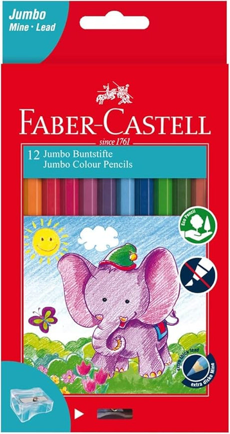 Faber - Castell Jumbo Colour Pencils 12 Colour + Sharpener In A Cardboard Box, Multicolor, 111622, Classic - Al Kabayel Discount CentreFaber - Castell Jumbo Colour Pencils 12 Colour + Sharpener In A Cardboard Box, Multicolor, 111622, ClassicColor PencilsFABER - CASTELLAl Kabayel Discount Centre