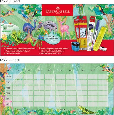 Faber - Castell School Stationery Writing Kit, Graphite pencil 24pcs + Highlighter Yellow + PVC Free Erase + Barreal sharpener + plastic ruler + Ball pen Blue + Clear Pencil Pouch - Al Kabayel Discount CentreFaber - Castell School Stationery Writing Kit, Graphite pencil 24pcs + Highlighter Yellow + PVC Free Erase + Barreal sharpener + plastic ruler + Ball pen Blue + Clear Pencil PouchPens, Pencils & MarkersFABER - CASTELLAl Kabayel Discount Centre