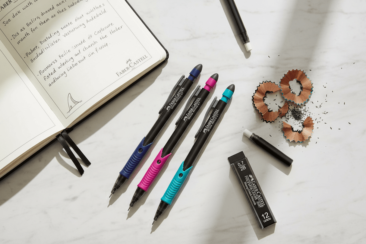 Faber - Castell Shark Mechanical Pencil 0.7mm 2B – 3 Assorted Colours + 12 Leads Refill Tube | Soft Rubber Grip - Al Kabayel Discount CentreFaber - Castell Shark Mechanical Pencil 0.7mm 2B – 3 Assorted Colours + 12 Leads Refill Tube | Soft Rubber GripPens, Pencils & MarkersFABER CASTELLAl Kabayel Discount Centre