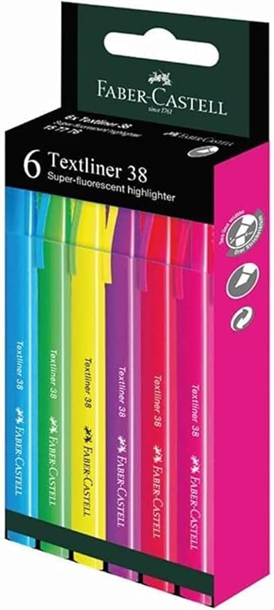 Faber - Castell Textliner 38 Highlighter 6 - Pieces, Multicolor - Al Kabayel Discount CentreFaber - Castell Textliner 38 Highlighter 6 - Pieces, MulticolorPens, Pencils & MarkersFABER - CASTELLAl Kabayel Discount Centre