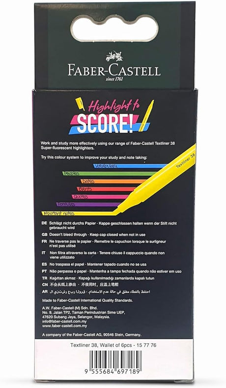Faber - Castell Textliner 38 Highlighter 6 - Pieces, Multicolor - Al Kabayel Discount CentreFaber - Castell Textliner 38 Highlighter 6 - Pieces, MulticolorPens, Pencils & MarkersFABER - CASTELLAl Kabayel Discount Centre