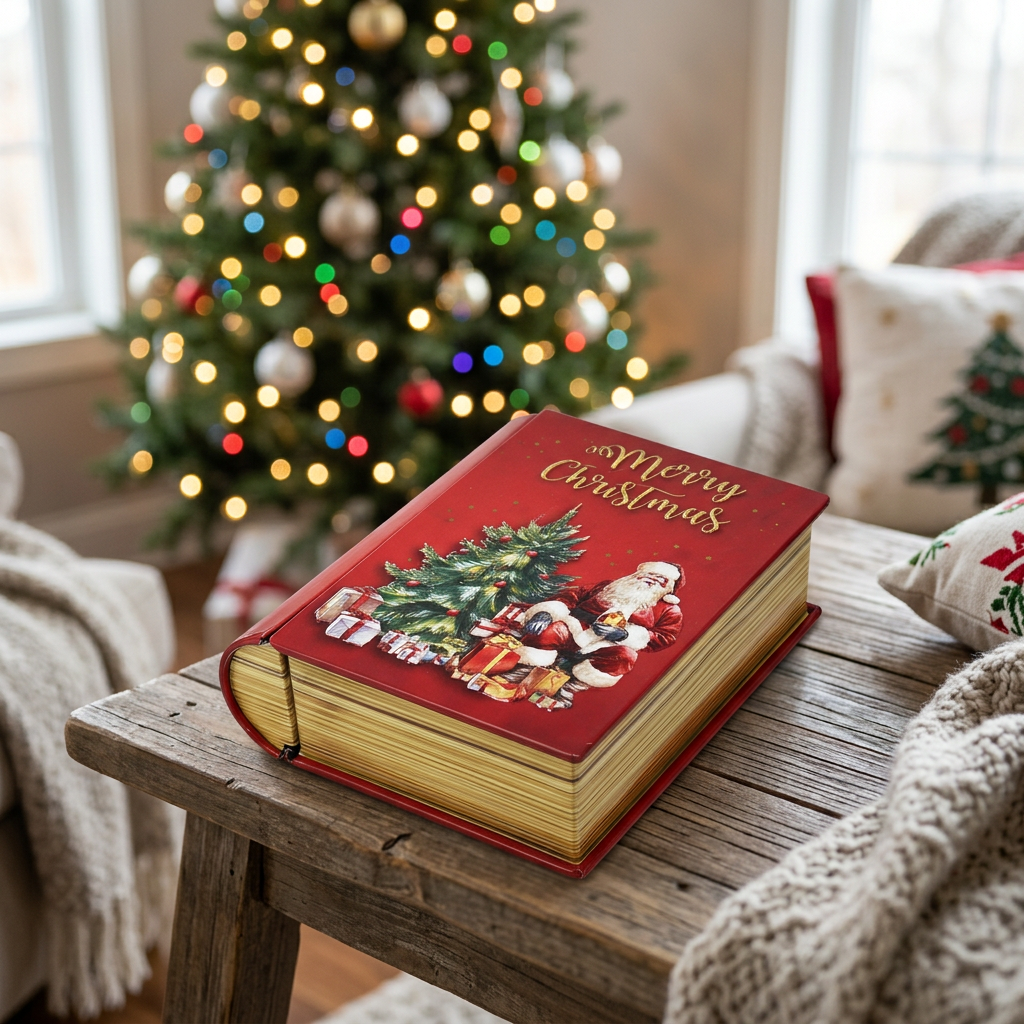 Metal Christmas Book Design Gift Box Red - 12×10cm