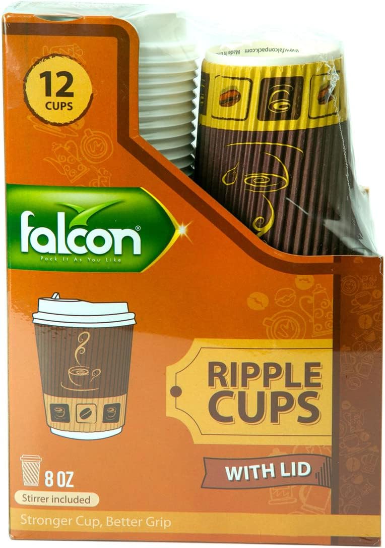Falcon 12pcs Paper Ripple Cups 8oz with Lid Brown - Al Kabayel Discount CentreFalcon 12pcs Paper Ripple Cups 8oz with Lid BrownDisposablesFALCONAl Kabayel Discount Centre