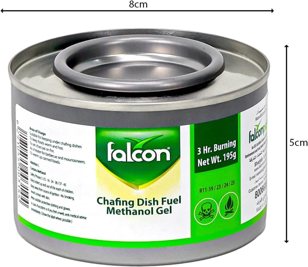 Falcon Chafing Dish Methanol Gel Fuel 195 g | 3 - Hour Long Burning Buffet Warmer Can | Easy to Open, Safe & Reliable for Food Heating (Single Pack) - Al Kabayel Discount CentreFalcon Chafing Dish Methanol Gel Fuel 195 g | 3 - Hour Long Burning Buffet Warmer Can | Easy to Open, Safe & Reliable for Food Heating (Single Pack)Charcoals & GasFALCONAl Kabayel Discount Centre