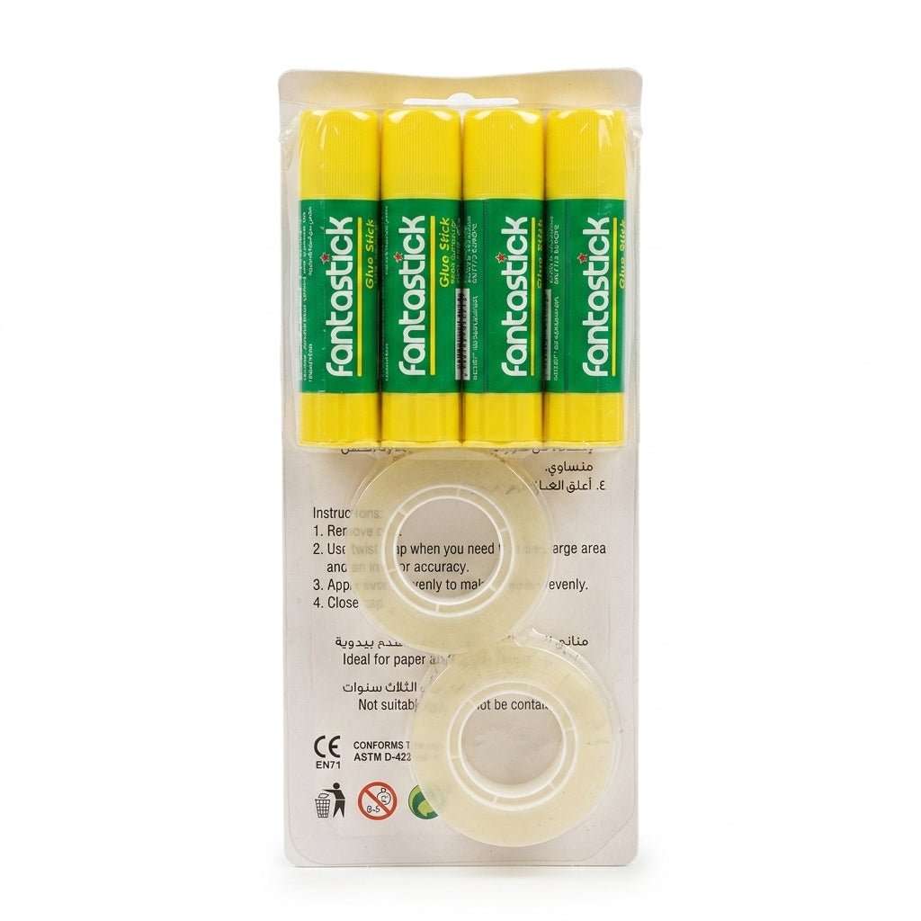 Fantastick 8-Piece Stationery Combo Set – 4 Glue Sticks, 2 Tape Rolls & 2 Liquid Glue - Al Kabayel Discount CentreFantastick 8-Piece Stationery Combo Set – 4 Glue Sticks, 2 Tape Rolls & 2 Liquid GlueGlueFANTASTICKAl Kabayel Discount Centre