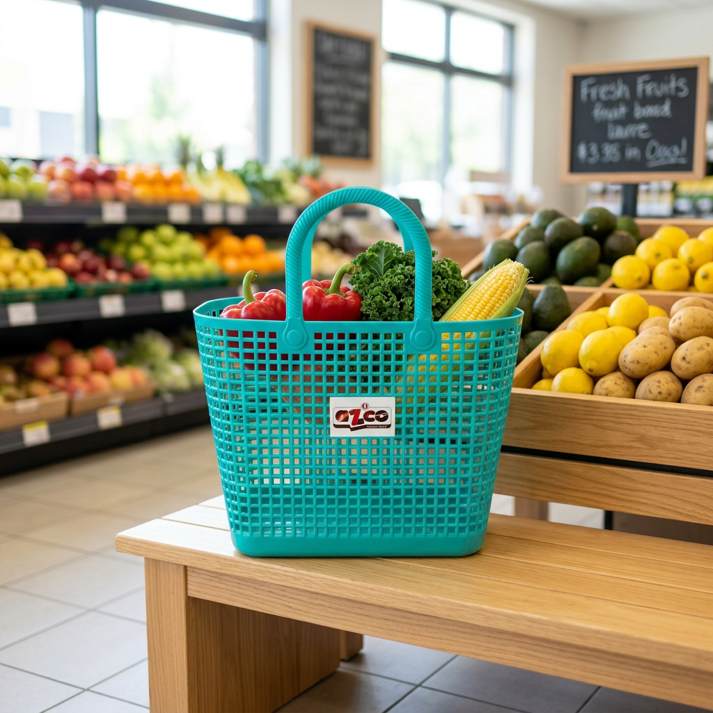 Azco Plastic Shopping Basket with Handles Turquoise – 33×17cm