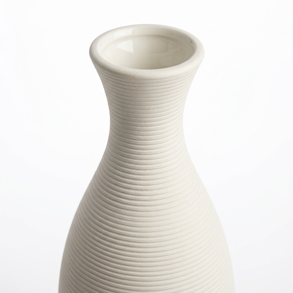 Ribbed Ceramic Flower Vase Off-White – 35cm