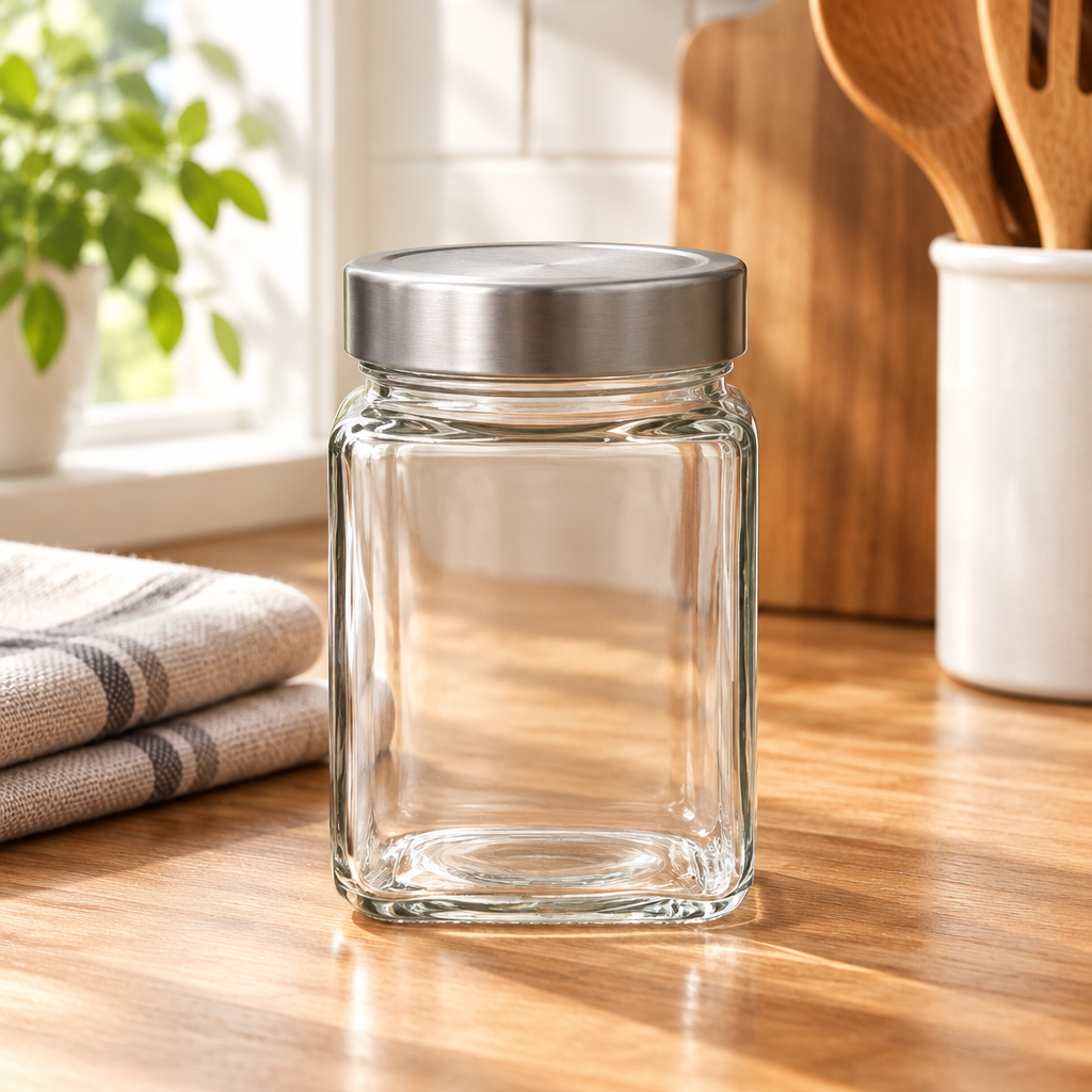 Beyti Clear Glass Jar with Silver Lid – 380ml