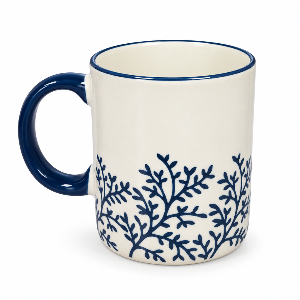 Ceramic Mug Navy Blue Botanical Design - 350ml