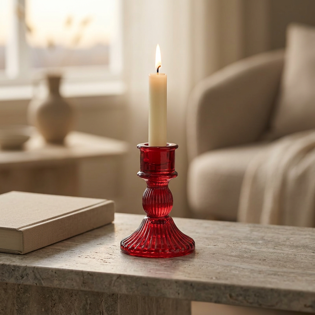 Crystal Candle Holder Red - 10.5cm