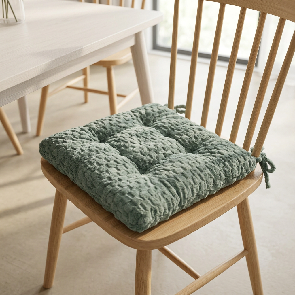 Textured Square Chair Seat Cushion Sage Green - 38×38cm