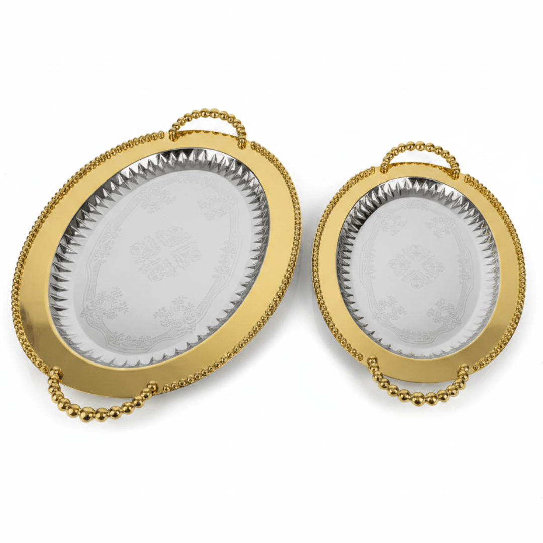 Filsco 2-Piece Golden Oval Serving Tray Set | Stainless Steel | 38×27cm & 46×32cm - Al Kabayel Discount CentreFilsco 2-Piece Golden Oval Serving Tray Set | Stainless Steel | 38×27cm & 46×32cmServing TraysFILSCOAl Kabayel Discount Centre