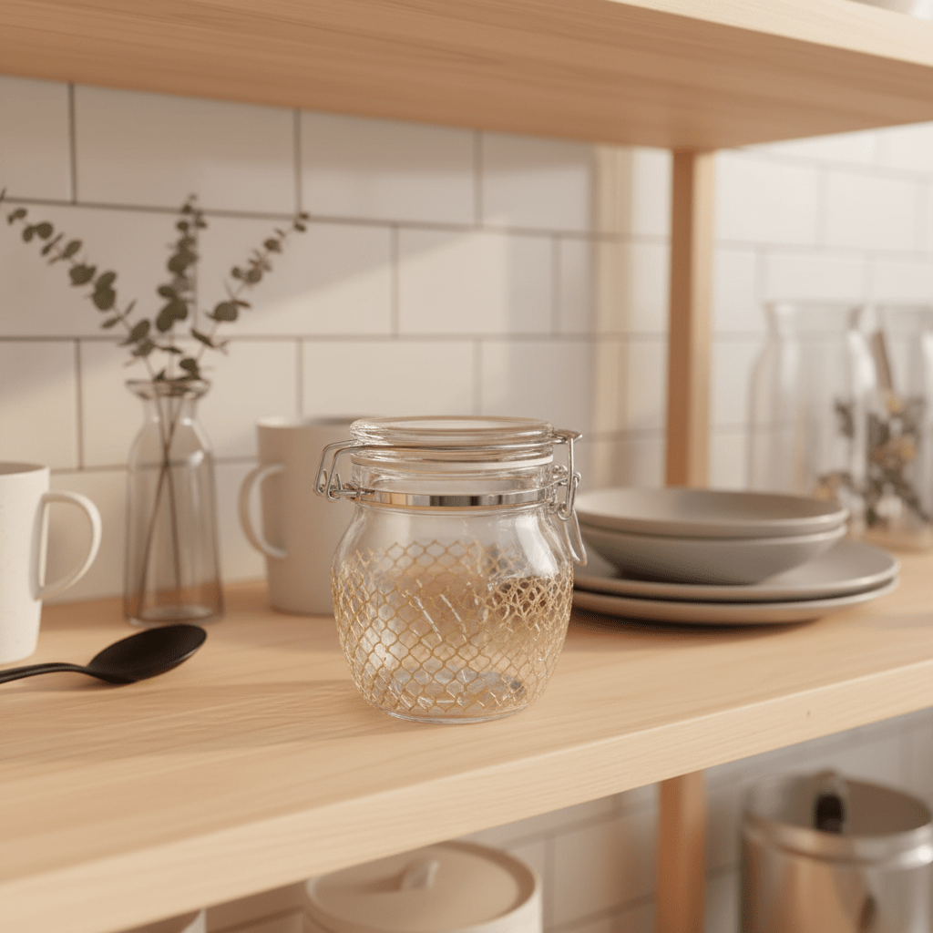 Finili Premium Airtight Acrylic Clip - Lock Storage Canister – Transparent Body with Elegant Golden Design, 14 × 14.8 cm - Al Kabayel Discount CentreFinili Premium Airtight Acrylic Clip - Lock Storage Canister – Transparent Body with Elegant Golden Design, 14 × 14.8 cmJars & Food SaversFINILIAl Kabayel Discount Centre