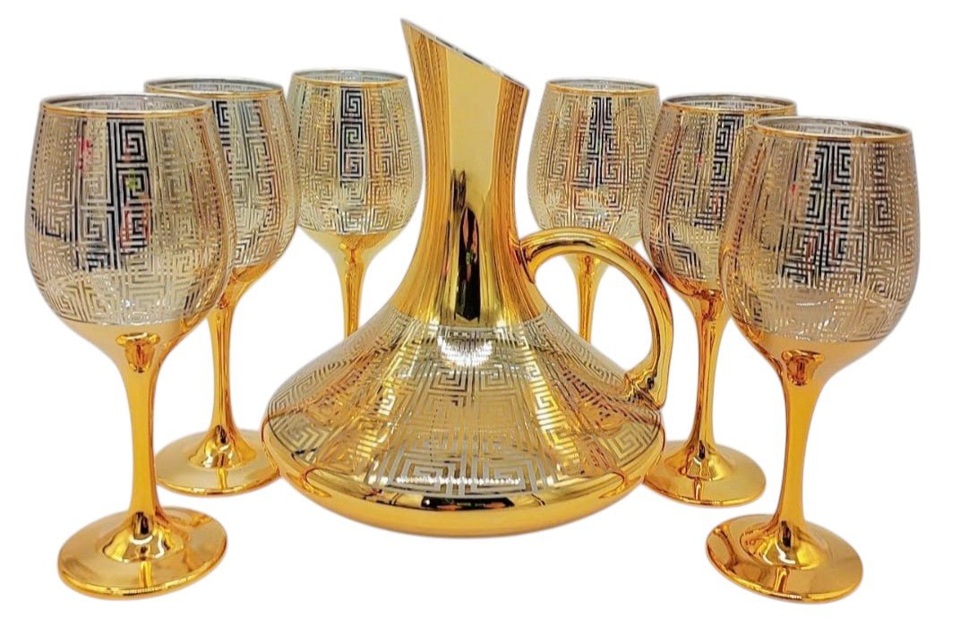 Furong Crafts 7pcs Glass Drinkware Set, 1200ml Jug - 1pc, 250ml Glass - 6pcs, Gold, WGC - 3 - Al Kabayel Discount CentreFurong Crafts 7pcs Glass Drinkware Set, 1200ml Jug - 1pc, 250ml Glass - 6pcs, Gold, WGC - 3Drinkware SetsFURONG CRAFTSAl Kabayel Discount Centre